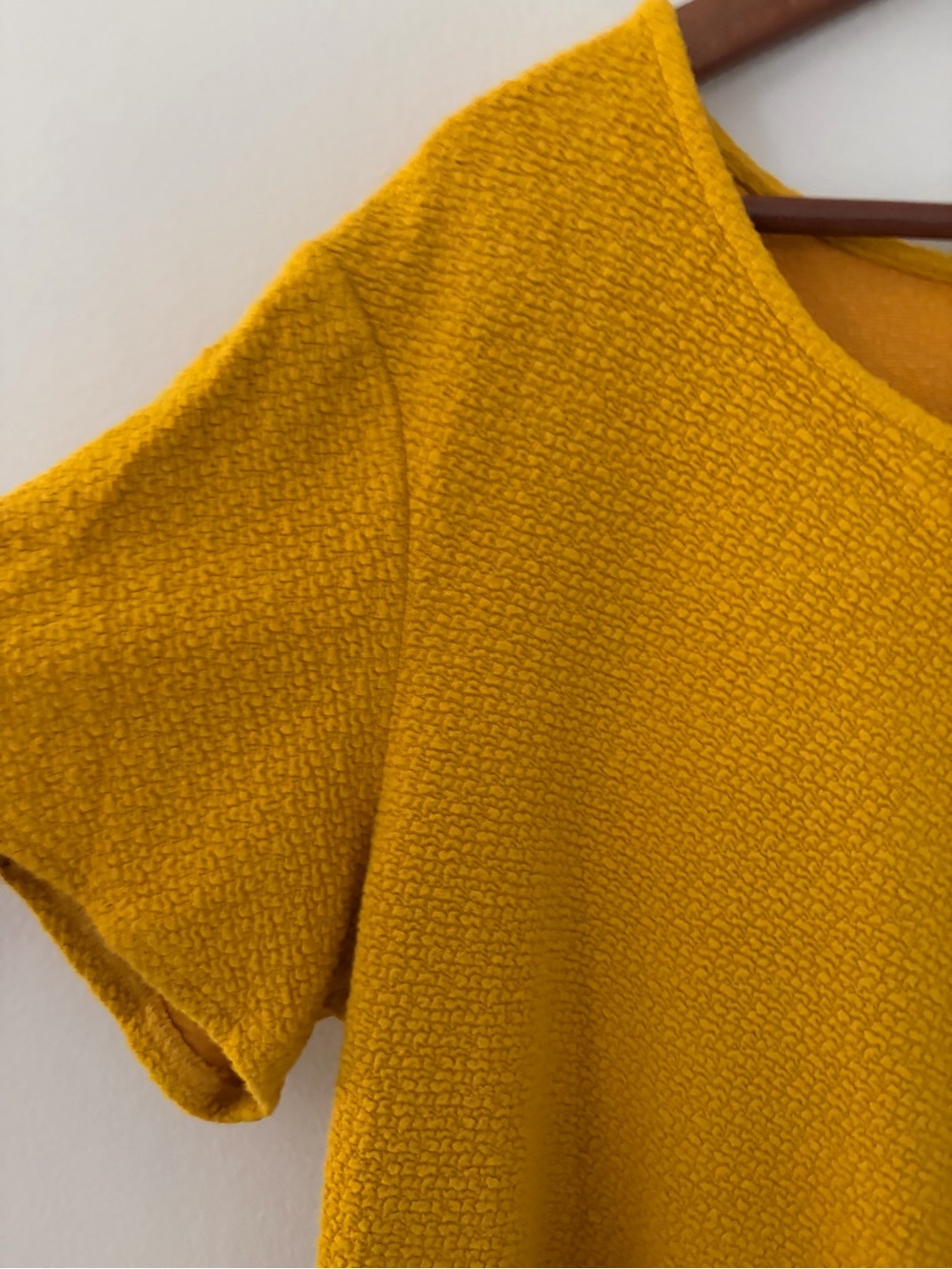 Mustard Yellow Tie-Front Textured Short Sleeve Top - Women’s 2X - Relaxed Fit - Picture 3 of 15